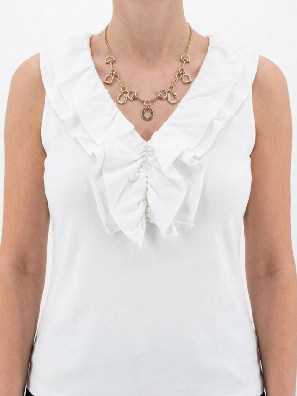 Ralph Lauren Sz M Elevated White Slub Ruffled Sleeveless V-Neck Tee NWT